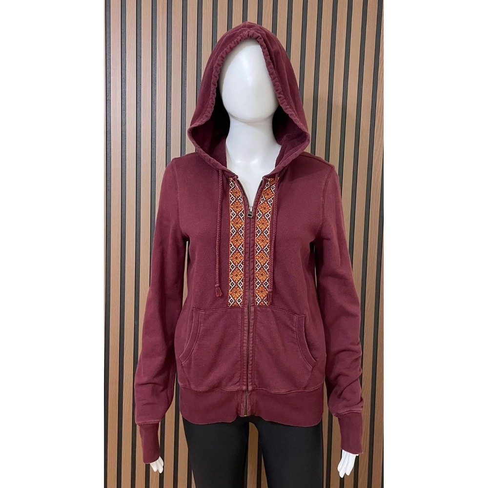 Lucky Brand Women's S Red Hoodie Cotton Full Zip Y2k Vintage Embroiderd Aztec - Picture 1 of 10